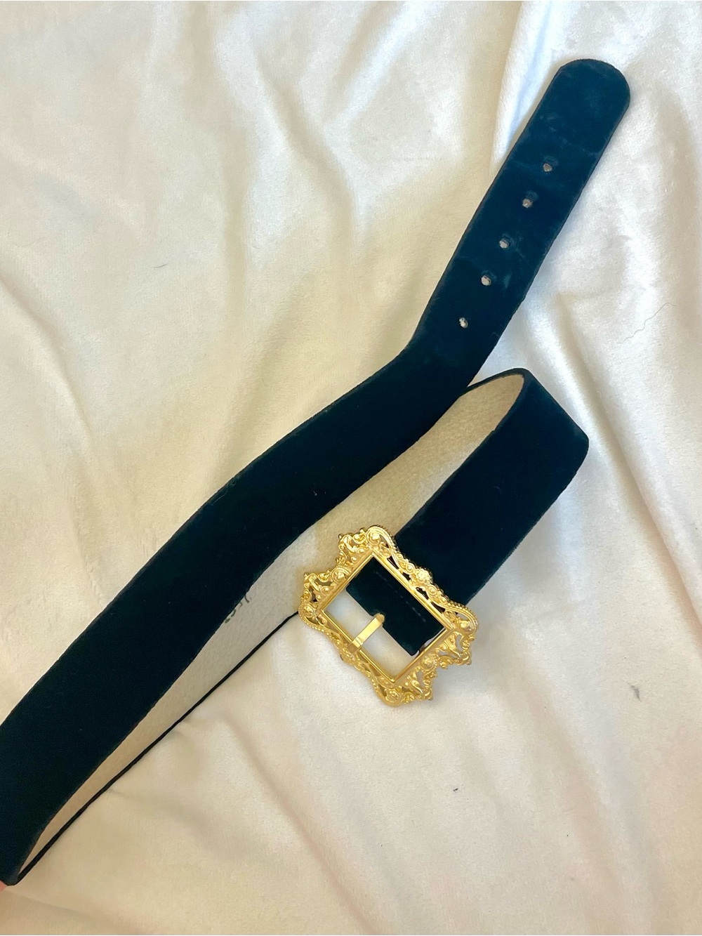 34” Black Velvet Belt with Ornate Gold Buckle BY Accessory Lady UNISEX